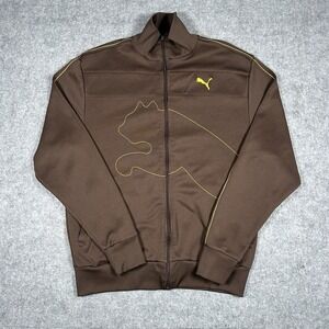 Puma Track Jacket Mens Size Small Brown‎ Big Puma Wrap Around Graphic Full Zip